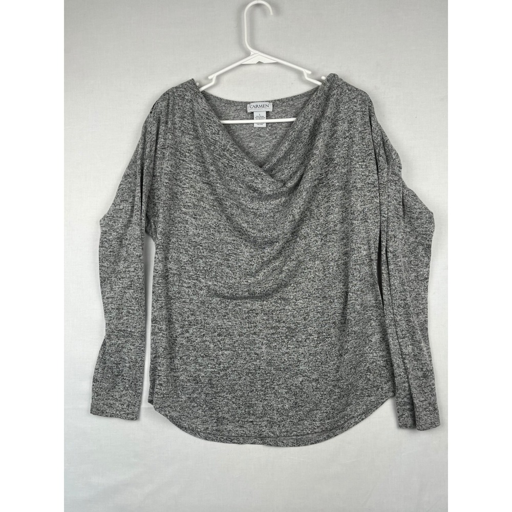 Carmen Marc Valvo Top Womens Large Cowl Neck Zipper Shoulder Marl Grey L - Picture 1 of 6